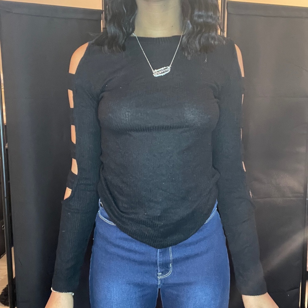 Black cut out shirt